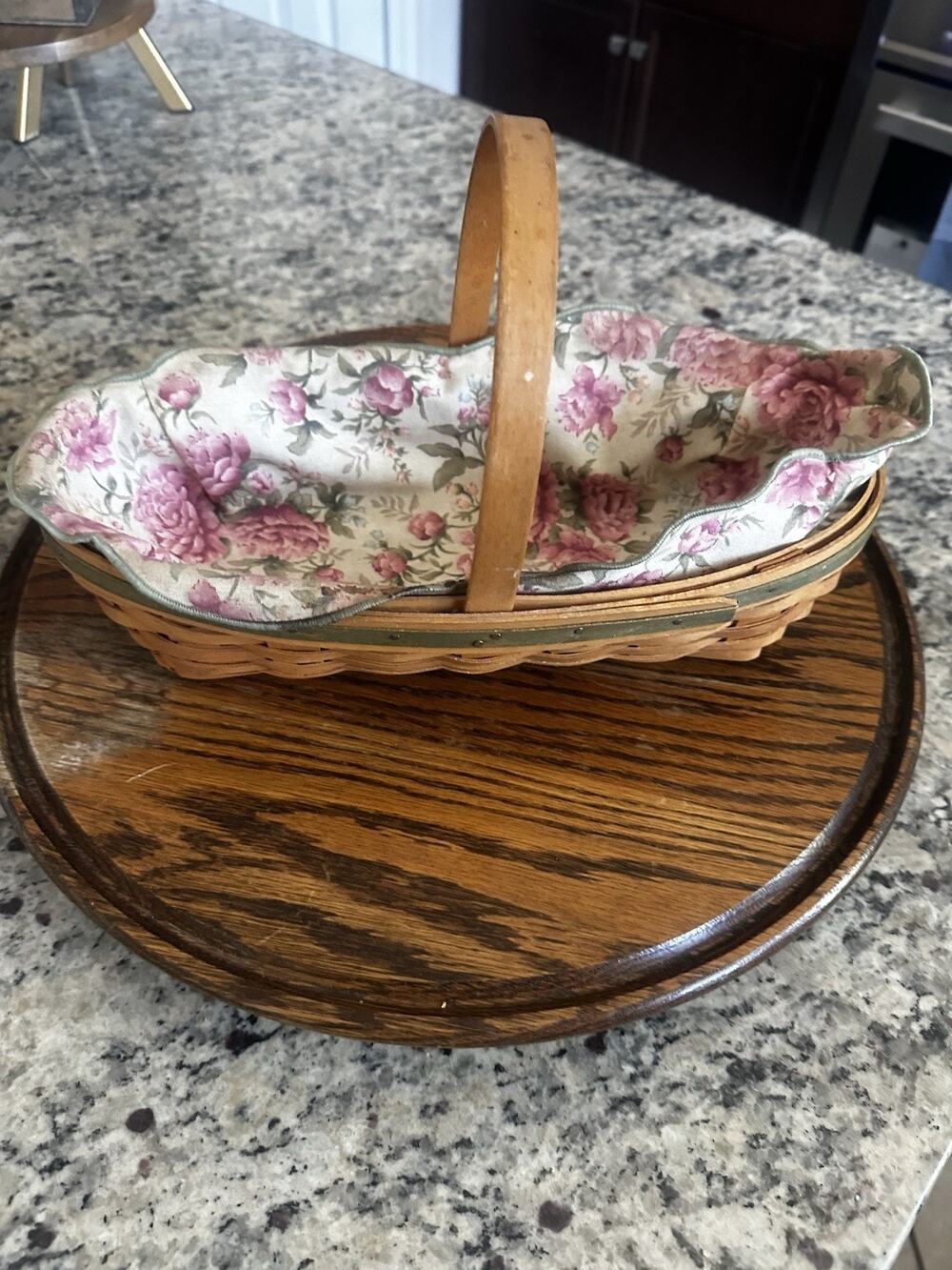 Handmade Longaberger Basket with Rose Liner and Plastic Insert